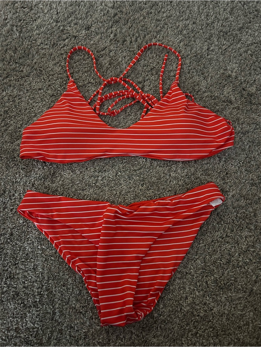 Red Striped Bikini Set